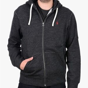 POLO RALPH LAUREN Classic Full-Zip Fleece Hoodie — Charcoal Heather XS